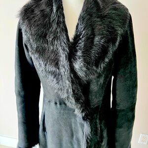 Cole Haan Elegant Black Fur-Trimmed Women's Coat